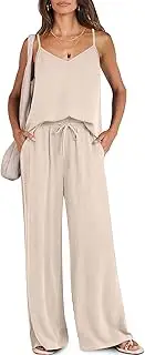 [Caracilia] 2 Piece Lounge Sets for Women Summer Casual Matching Wide Leg Pants Beach Travel Vacation 2025 Trendy Outfits