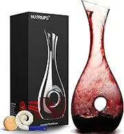 NUTRIUPS Wine Decanter Hand Blown Lead-Free Crystal Wine Carafe Classic Pierced Designed Aerator Wine Decanter Luxury Wine Decanters and Carafes