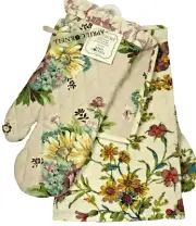 Set of 4 April Cornell Floral Towels + Quilted Oven Mitt +Potholder Toile Ruffle
