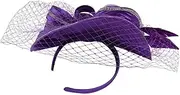 [AKOOSY] Charming Vintage Bridal Fascinator Hat Headband for Weddings Tea Parties Cocktail Events Elegant Hair Piece with Mesh Yarn for Stylish Hairdos Purple