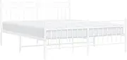 vidaXL Metal Bed Frame with Headboard and Footboard - Durable Steel Construction, Extra Storage Space, and Supportive Design in White for Bedrooms