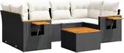 vidaXL Modular Garden Sofa Set - 7 Piece Patio Furniture - Black Poly Rattan with Cushions and Storage Bags - Patio/Backyard Seating - Foldable Side Table - Weather Resistant