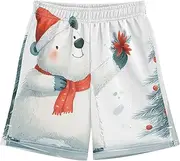 [WOIWB] Boys' Shorts with Pockets-Polar Bear Christmas Tree, Kid's Athletic Shorts for Sport Home 7-8T