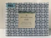 ARTISAN NY HOME 4 piece FULL Sheet set Blue Floral Printed 100% Cotton