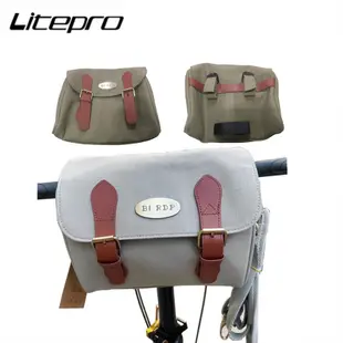 Litepro 折疊自行車復古車把帆布包12英寸一字直把防水背包 車把儲物袋 用於Brompton Birdy自行