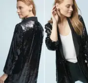 NWT Anthropologie Cartonnier Black Sequin Blazer Size XS