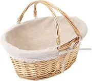 ANDRESLAD Picnic Basket Foldable Picnic Fruit Basket Covered Basket Taper Candle Wreath Foldable Baskets Noodle Decorative Balls Willow Storage Basket Roti Solar Light Bearings Cloth Khaki