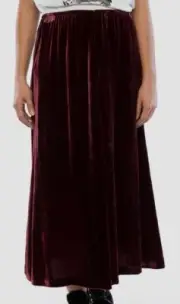$609 McQ Alexander McQueen Women Red Elastic-Waist Velvet Flare Midi Skirt IT 36