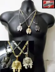 Figaro Chain Crystal Hip Hop Rap Styl Necklace King Tut Pharaoh Pendant Egyptian