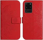 Compatible with Samsung Galaxy S20 Ultra 5G Cover,Compatible with Samsung Galaxy S20 Ultra 4G Flip Kickstand Card Slots Magnetic Closure Phone Case Red