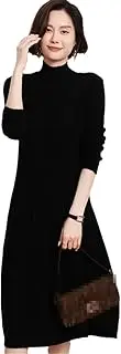 [Zozogag] 100% Solid Cashmere Long Sweater Dress Women Sexy Knitted Dresses Female Fashion O-Neck Elastic Pullover