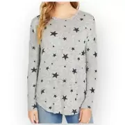 Buffalo David Bitton Womens Ultra Soft Long Sleeve, Heather Grey Stars XL 538