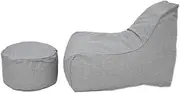 Billy Fresh Outdoor Deluxe Lounger with Round Pouf, Light Grey