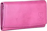 [J. Wilson London] Ladies RFID Protection Real Leather Purse Card Women Wallet Zip Coin Pocket, Pink, m