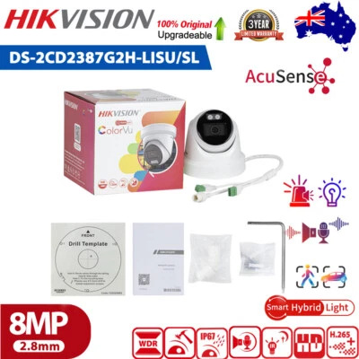 Hikvision 8MP ColorVu Acusense POE IP Camera DS-2CD2387G2H-LISU/SL 2way Audio
