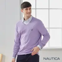 在飛比找momo購物網優惠-【NAUTICA】男裝 經典原色V領長袖針織衫(紫色)