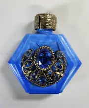 Jeweled Rhinestone Blue Mini Perfume Bottle with Glass Dauber