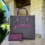 Michael Kors Kenly Large MK Signature Tote Wallet Options Gift NWT Merlot