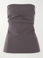 [ST. AGNI] ST. AGNI - Strapless Tie-back Gathered Cotton-blend Top - Dark brown - medium medium Brown