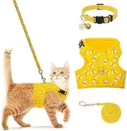 Cat Harness with Leash and Collar for Walking - Escape Proof with Leash - Adjustable Soft Vest Harnesses for Medium Large Cats (Bee, S)