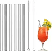 6 pcs Stainless Steel Drinking Straws with Cleaning Brush, Extra Wide Long Reusable Fat Boba Metal Smoothie Straws Jumbo