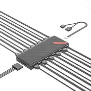 5V 3Pin PWM ARGB Fan Hub, PWM ARGB Fan Hub with 10 PWM and 10 ARGB Ports, ARGB Hub PWM ARGB Fan Hub with Magnetic Back Plate Design Serial ATA Power Port Fan Hub for 10 Fans PC