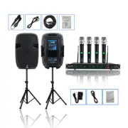 Daul 12" 2000W Powered Speakers PA Active Speaker Duty Stands Microphone System