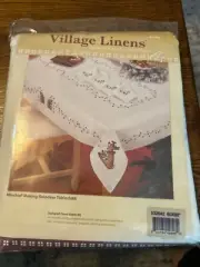 Village Linens MISCHIEF-MAKING REINDEER Tablecloth" Stamped Linen NEW