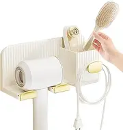 Hair Dryer Holder Wall Mounted, 25x9x11.5cm Space Saving Blow Dryer Storage Stand,Wall Mounted Hair Dryer Blow Dryer Organizer for Combs, Scissors, Hair Clip