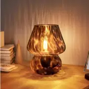Clora 2 Pack Glass Bedside Lamp Mushroom Table Lamp Night Light Vintage Home Decor Amber