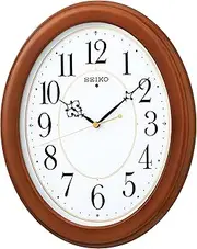 Seiko KX390B Wall Clock, Radio Controlled, Analog, Oval Type, Wooden Frame, Brown, Wood