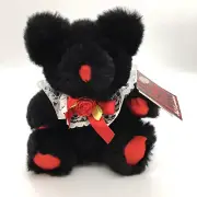 Self Expressions Red & Black Teddy Bear With A Red Rose With Tags In Container