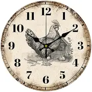 CHGCRAFT Wall Clock Country Style Chicken Wall Clock Non-Ticking Clock Round Wooden Decorative Wall clock MDF Printed Wall Clock for Home Living Room Bedroom Home Office Decoration