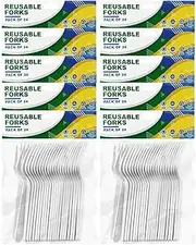 24/96/240 Pieces- Heavy Duty Reusable Plastic Forks White Cutlery Party Catering (240)