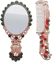 2pcs Vintage Handheld Makeup Mirror and Comb Set Portable Vanity Mirror for Women Exquisite Craftsmanship Compact Design Present for Travel and Everyday Use