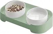 SHENMAIDAY Ceramic Bowl Set - Heightened Food and Water Bowl, 16° Tilted, Anti-tip and Splash-Proof Double Cat Feeding Bowl (Mint Green)