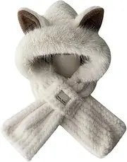[ELEFOCUS] Cute Fox Ears 2-in-1 Hat and Scarf, Bear Design Winter Hat Scarf Combo,Warm Personalized Fleece Cap Hood For Cold Weather