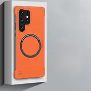 Frameless Magnetic Case for Samsung Galaxy S24 S23 S22 S21 FE Plus Ultra S21FE Wireless Charging Hard Back Cover,Orange,for Galaxy S21