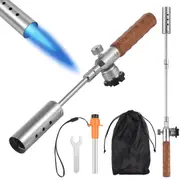 Weed Torch Propane Burner Adjustable Length Weed Burner Torch with Valve and Anti-slip Handle(Silver)