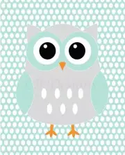 Gray and Aqua Owl Nursery Print, Woodland Nursery Decor 8x10