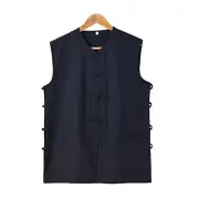 Chinese Waistcoat Wing Chun Sleeveless Vest Martial Arts Buddhist Large Black