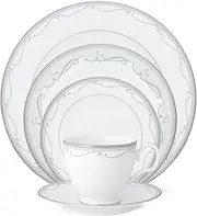 [Noritake] Satin Flourish 5-Piece Place Dinnerware Setting in White.,