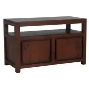 TV Cabinet, Medium Mahogany Brown Small TV Stand with Shelf, Solid Timber.
