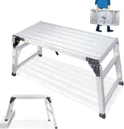 Adjustable Work Platform, (39.4" X 18.5") Portable Folding Aluminum Step Ladder,