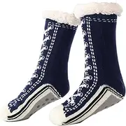[Generic] Ultra-thick Cashmere Slipper Home Socks, Slipper Socks With Non Slip Slipper Socks, Soft Thermal Lining Warm Home Grippers, Christmas Stocking For Women And Men, Navy Blue, 0 UK