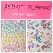 Betsey Johnson 2 Pk Gift Bags Pastel Rainbow Leopard Print Butterflies XOXO NWT