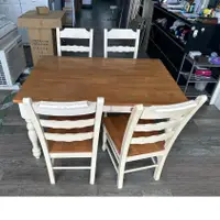 在飛比找蝦皮購物優惠-吉田二手傢俱❤鄉村風實木餐桌椅組 實木 餐桌 餐桌椅 咖啡桌