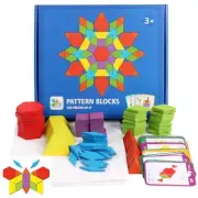 Wooden Pattern Blocks Montessori Toys Shape Puzzles Kindergarten Classic Educ...