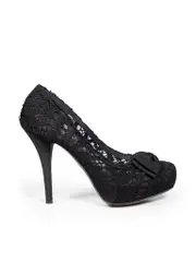 Black Lace Bow Platform Heels