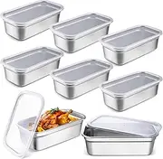 Suttmin 8 Pcs Stainless Steel Food Storage Containers with Lids 1/3 Size Hotel Pans Chicken Food Grade Pans Metal Meal Food Containers for Restaurant Stackable Kitchen Freezer Buffet(4 Inch Deep)